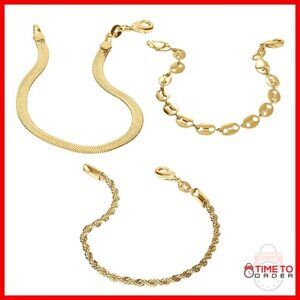Gold PVD Coated Bracelet Set, 7" Length, Waterproof Hypoallergenic
